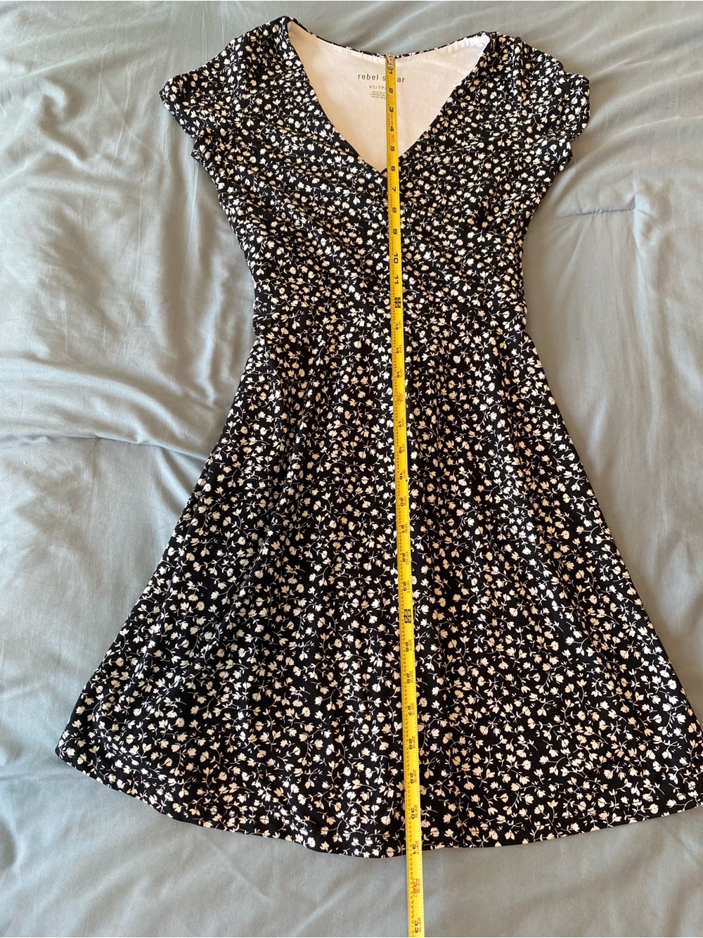 Rebel Sugar Black Floral Dress XS Petite Grunge Street Style V Neck Fit & Flare - Picture 8 of 9